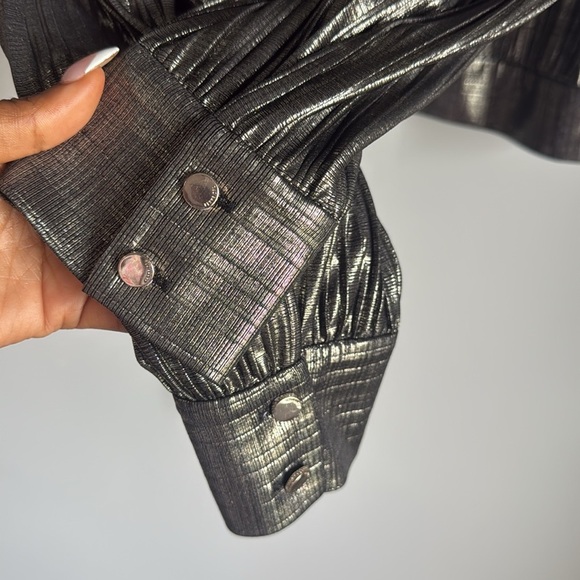 Ted Baker Elwiira Gathered Metallic Wrap Top - Gray Large - Picture 8 of 11